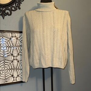 Women's Cream Cable Turtleneck Sweater